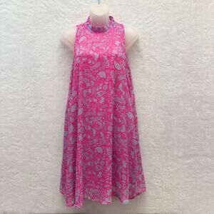 Everly Shift Sleeveless Pink Gray Paisley High Neck Mini Dress Size M
